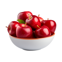 AI generated a bowl of fresh whole red apples isolated on a transparent background, PNG