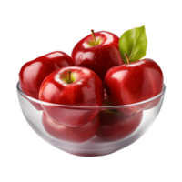 AI generated a bowl of fresh whole red apples isolated on a transparent background, PNG