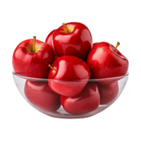 AI generated a bowl of fresh whole red apples isolated on a transparent background, PNG