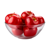AI generated a bowl of fresh whole red apples isolated on a transparent background, PNG