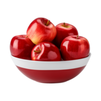 AI generated a bowl of fresh whole red apples isolated on a transparent background, PNG