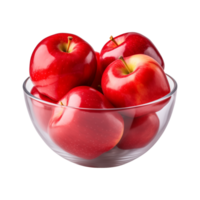 AI generated a bowl of fresh whole red apples isolated on a transparent background, PNG