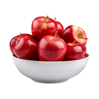AI generated a bowl of fresh whole red apples isolated on a transparent background, PNG
