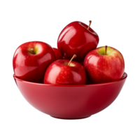 AI generated a bowl of fresh whole red apples isolated on a transparent background, PNG