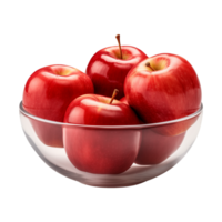 AI generated a bowl of fresh whole red apples isolated on a transparent background, PNG