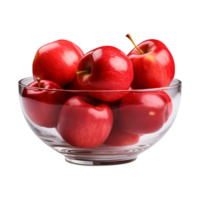 AI generated a bowl of fresh whole red apples isolated on a transparent background, PNG