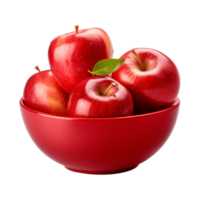 AI generated a bowl of fresh whole red apples isolated on a transparent background, PNG