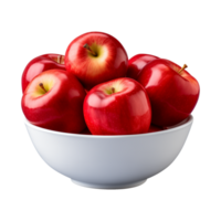 AI generated a bowl of fresh whole red apples isolated on a transparent background, PNG