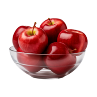 AI generated a bowl of fresh whole red apples isolated on a transparent background, PNG