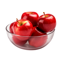 AI generated a bowl of fresh whole red apples isolated on a transparent background, PNG