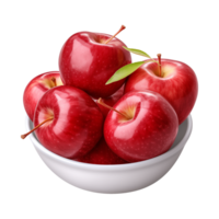 AI generated a bowl of fresh whole red apples isolated on a transparent background, PNG