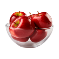 AI generated a bowl of fresh whole red apples isolated on a transparent background, PNG