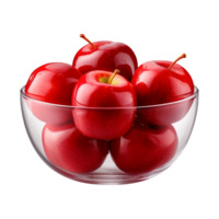 AI generated a bowl of fresh whole red apples isolated on a transparent background, PNG