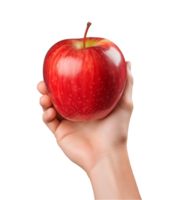 AI generated a hand-holding red apple isolated on a transparent background, PNG