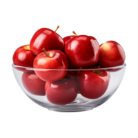 AI generated a bowl of fresh whole red apples isolated on a transparent background, PNG