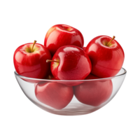 AI generated a bowl of fresh whole red apples isolated on a transparent background, PNG