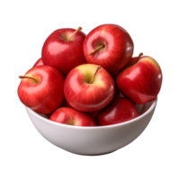 ai generiert ein Schüssel von frisch ganze rot Äpfel isoliert auf ein transparent Hintergrund, png