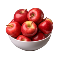 AI generated a bowl of fresh whole red apples isolated on a transparent background, PNG