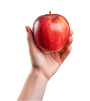 AI generated a hand-holding red apple isolated on a transparent background, PNG