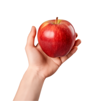 AI generated a hand-holding red apple isolated on a transparent background, PNG