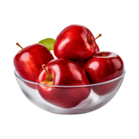 AI generated a bowl of fresh whole red apples isolated on a transparent background, PNG