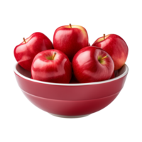 AI generated a bowl of fresh whole red apples isolated on a transparent background, PNG