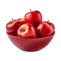 AI generated a bowl of fresh whole red apples isolated on a transparent background, PNG