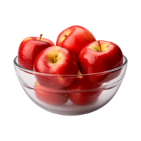 AI generated a bowl of fresh whole red apples isolated on a transparent background, PNG