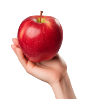 AI generated a hand-holding red apple isolated on a transparent background, PNG