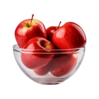 AI generated a bowl of fresh whole red apples isolated on a transparent background, PNG