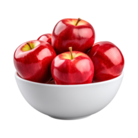 AI generated a bowl of fresh whole red apples isolated on a transparent background, PNG