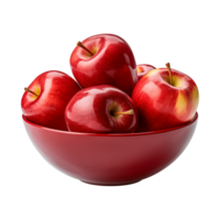 AI generated a bowl of fresh whole red apples isolated on a transparent background, PNG