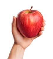 AI generated a hand-holding red apple isolated on a transparent background, PNG