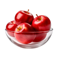 AI generated a bowl of fresh whole red apples isolated on a transparent background, PNG