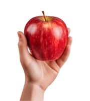 AI generated a hand-holding red apple isolated on a transparent background, PNG