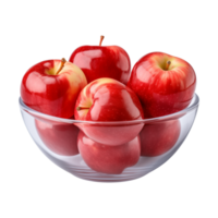 ai generiert ein Schüssel von frisch ganze rot Äpfel isoliert auf ein transparent Hintergrund, png