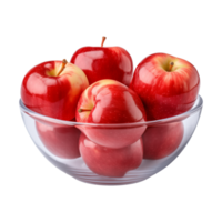 AI generated a bowl of fresh whole red apples isolated on a transparent background, PNG