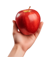 ai genererad en hålla handen röd äpple isolerat på en transparent bakgrund, png