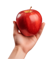 AI generated a hand-holding red apple isolated on a transparent background, PNG