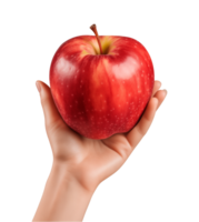 AI generated a hand-holding red apple isolated on a transparent background, PNG