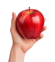 AI generated a hand-holding red apple isolated on a transparent background, PNG