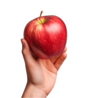 AI generated a hand-holding red apple isolated on a transparent background, PNG