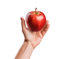 AI generated a hand-holding red apple isolated on a transparent background, PNG