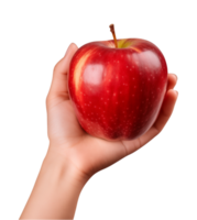 AI generated a hand-holding red apple isolated on a transparent background, PNG