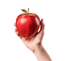 AI generated a hand-holding red apple isolated on a transparent background, PNG