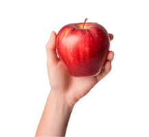 AI generated a hand-holding red apple isolated on a transparent background, PNG