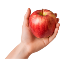 AI generated a hand-holding red apple isolated on a transparent background, PNG