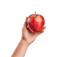 AI generated a hand-holding red apple isolated on a transparent background, PNG