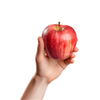 AI generated a hand-holding red apple isolated on a transparent background, PNG