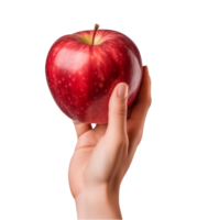 AI generated a hand-holding red apple isolated on a transparent background, PNG